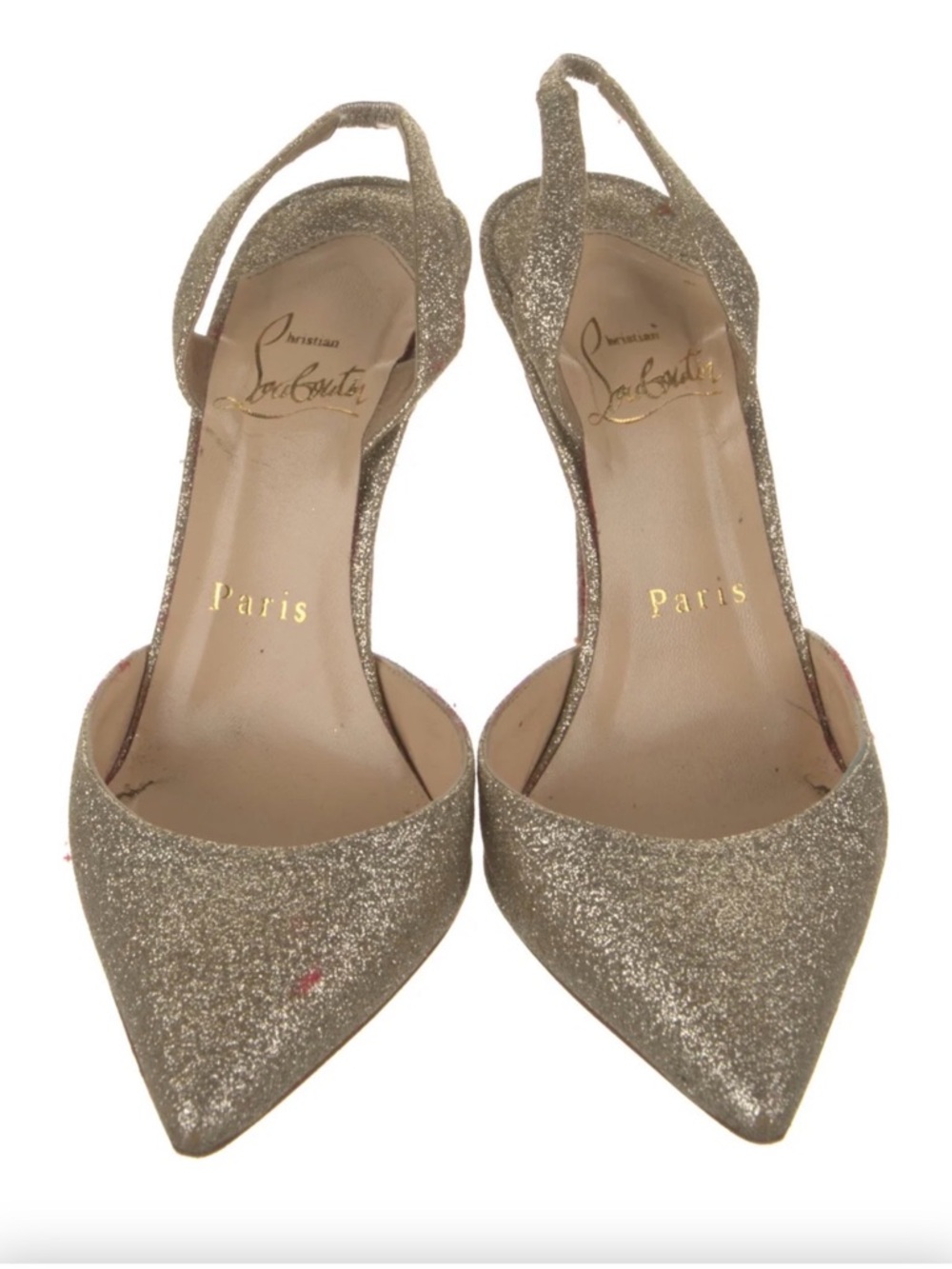 Christian Louboutin Glitter Pointed-Toe Slingback Pumps in Gold